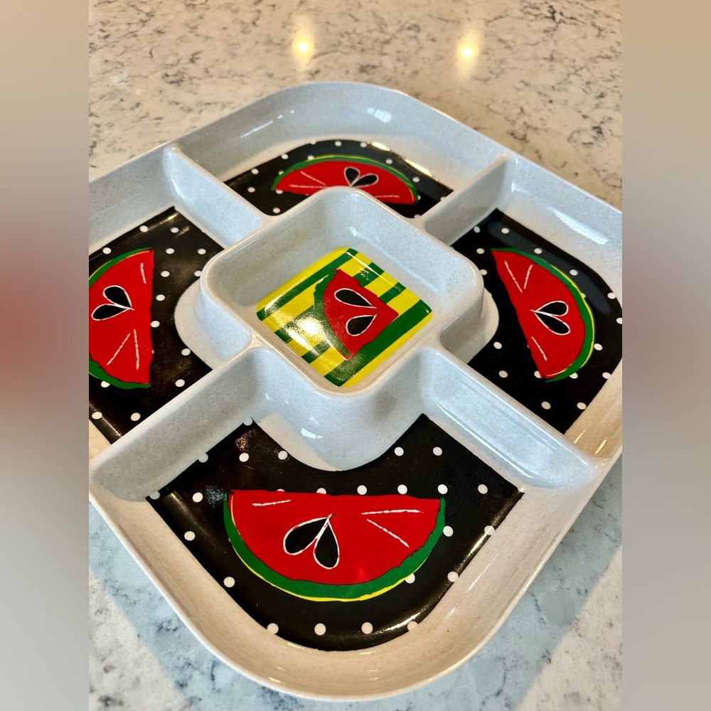 Retro Evergreen EarthAware Watermelon Motif Sectioned Serveware Tray